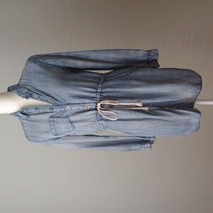 Chambray Denim Drawstring Mini Dress